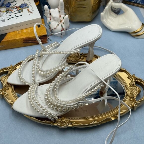 🆕 AJE 🧿 NWOB Alba Pearl Sculptural Heel, White - Sz 40 US 10 - Picture 13 of 15